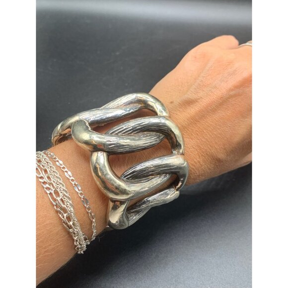 Brian Bergner Bracelet Sterling Silver Statement Hinged Modernist Bangle Signed - Picture 4 of 7